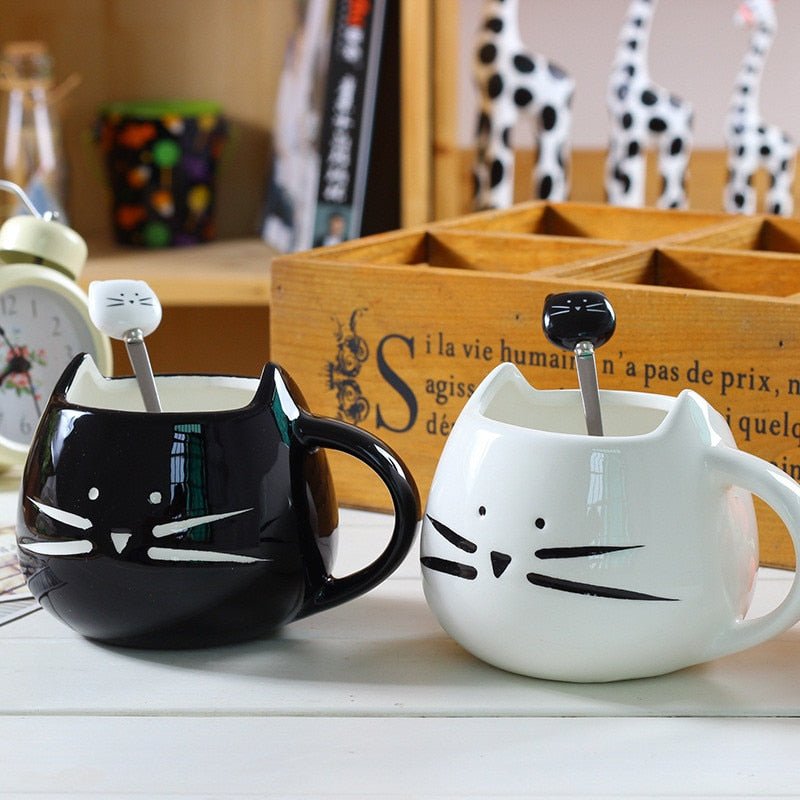 Cartoon Cat Coffee Mugs with Spoon - Casatrail.com