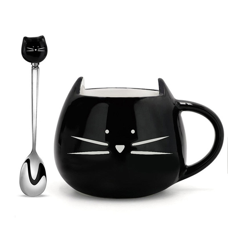 Cartoon Cat Coffee Mugs with Spoon - Casatrail.com