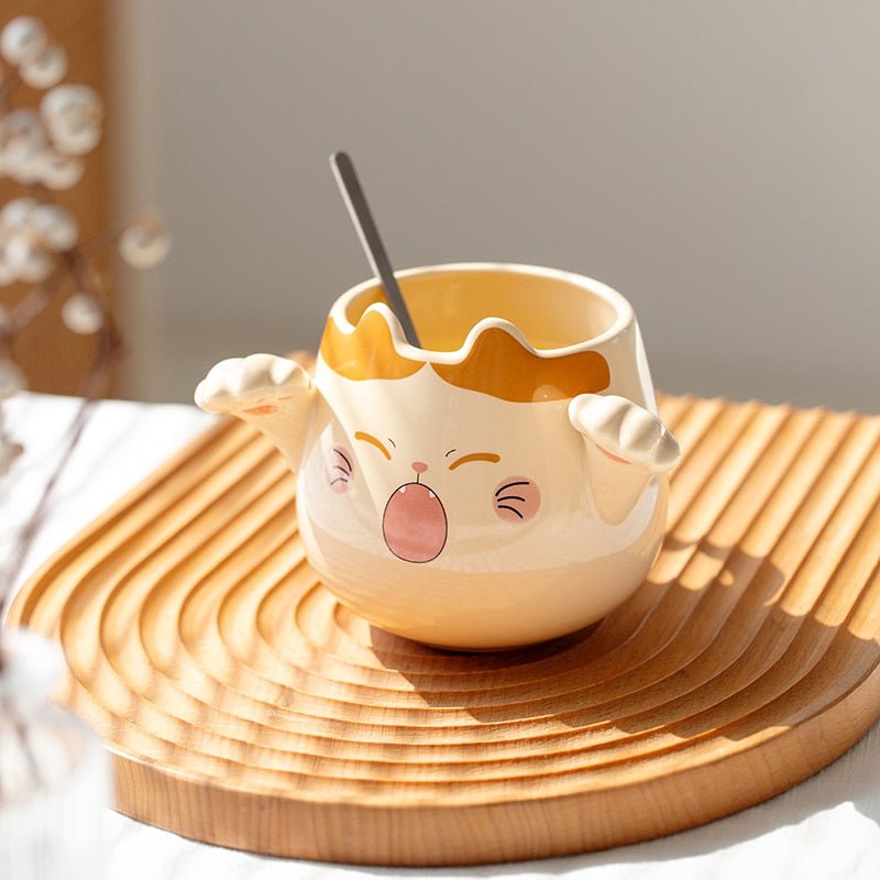 Cartoon Ceramic Cat Mugs with Spoon - Casatrail.com