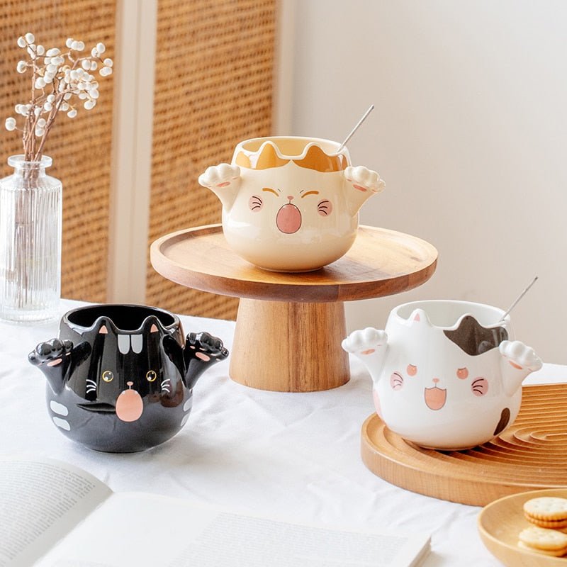 Cartoon Ceramic Cat Mugs with Spoon - Casatrail.com