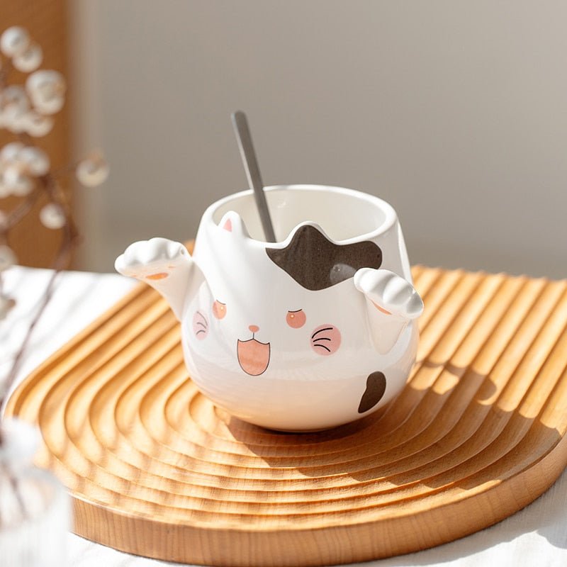 Cartoon Ceramic Cat Mugs with Spoon - Casatrail.com