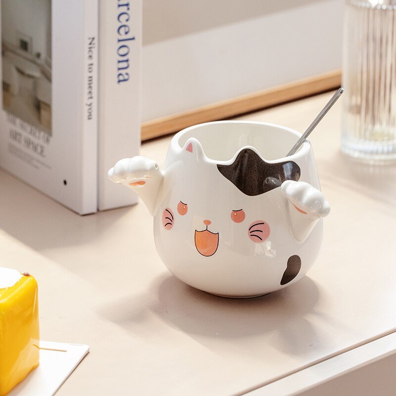 Cartoon Ceramic Cat Mugs with Spoon - Casatrail.com
