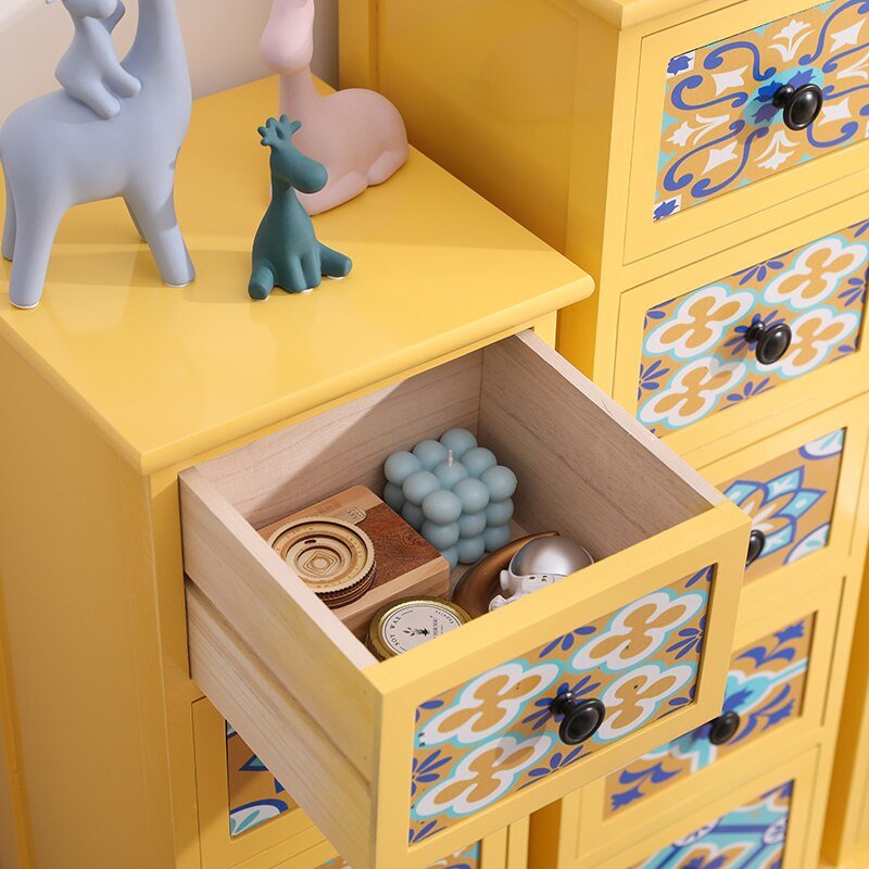 Cartoon Girl Wooden Bedside Table with Multilayer Storage Cabinet - Casatrail.com