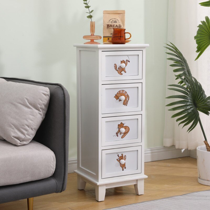 Cartoon Girl Wooden Bedside Table with Multilayer Storage Cabinet - Casatrail.com