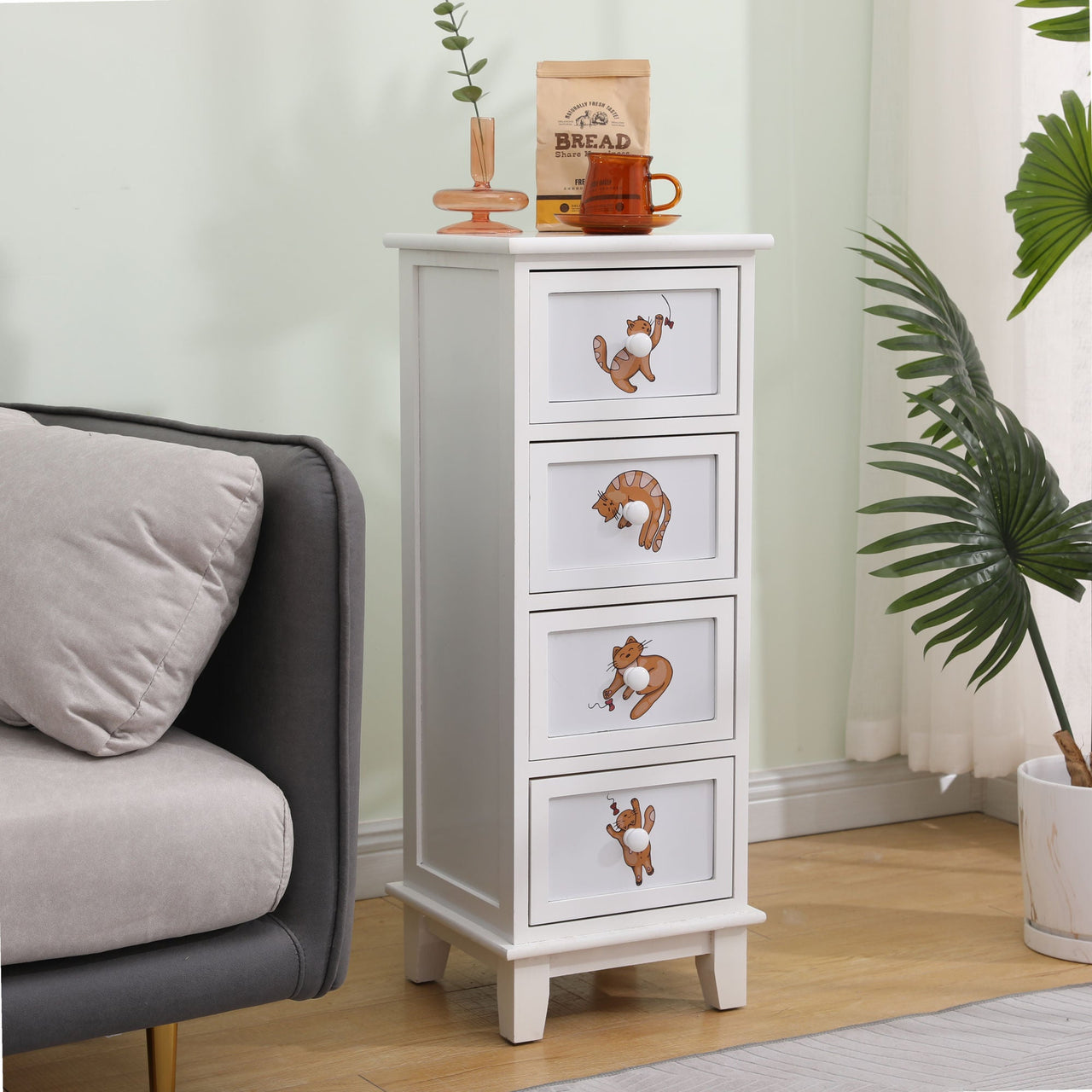 Cartoon Girl Wooden Bedside Table with Multilayer Storage Cabinet - Casatrail.com