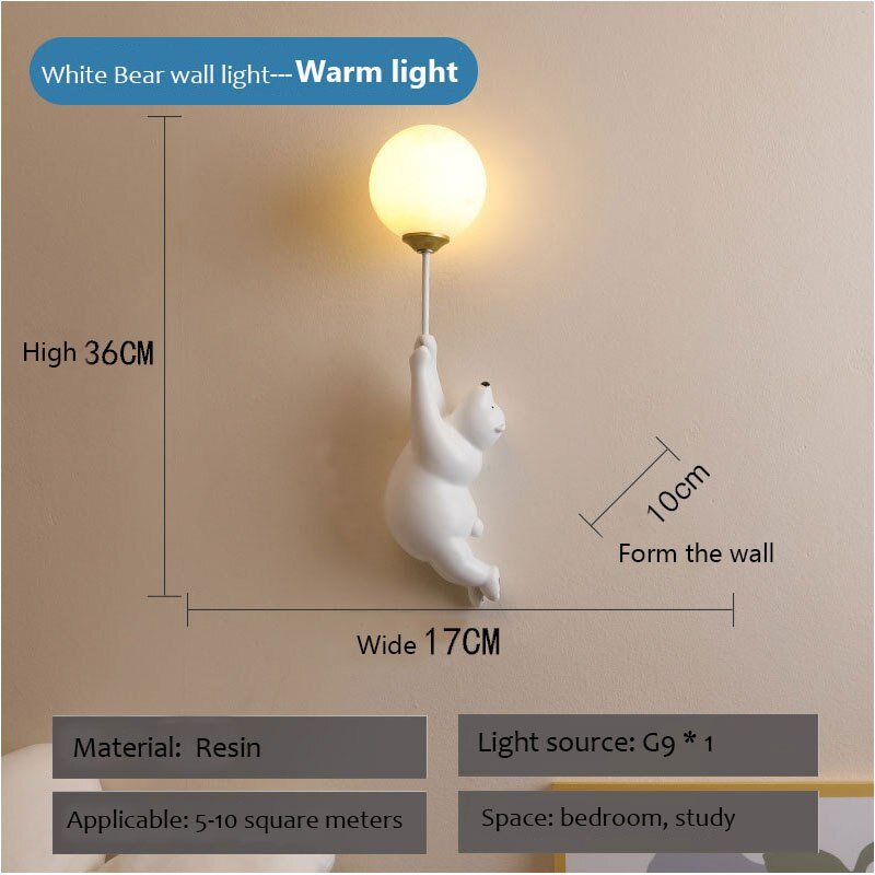 Cartoon Polar Bear LED Wall Lamp for Kids' Bedroom - Casatrail.com