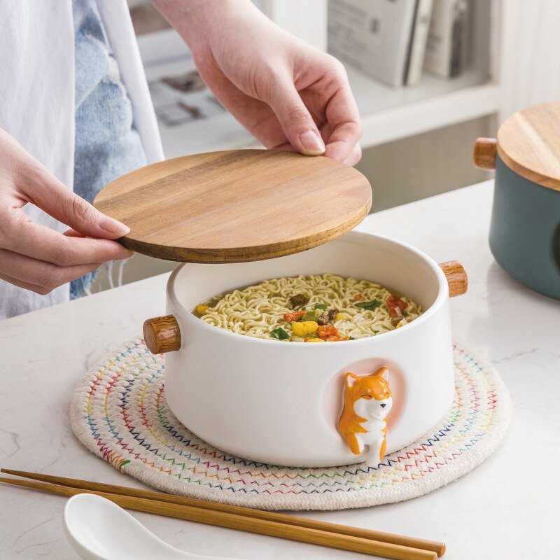 Cartoon Shiba Inu Bowl with Covered Spoon - Large Size - Casatrail.com