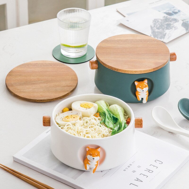 Cartoon Shiba Inu Bowl with Covered Spoon - Large Size - Casatrail.com