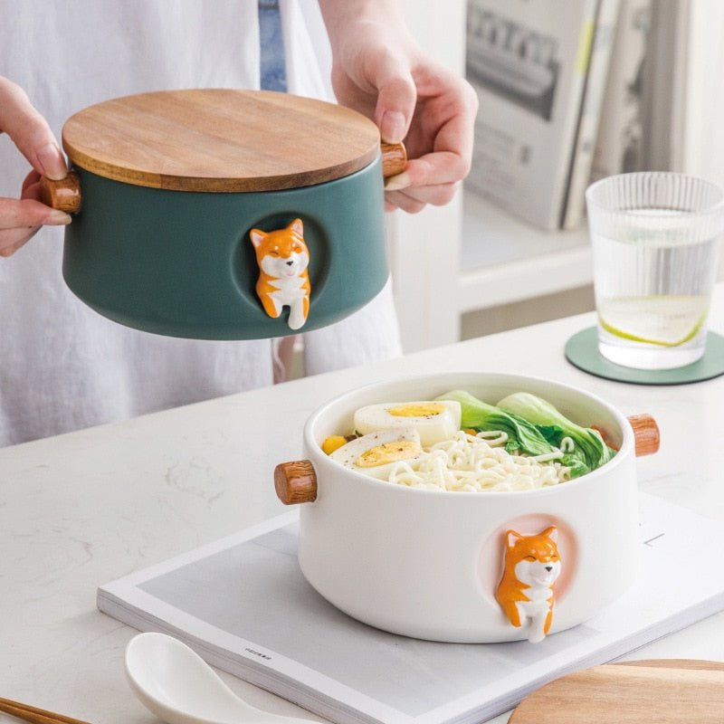 Cartoon Shiba Inu Bowl with Covered Spoon - Large Size - Casatrail.com