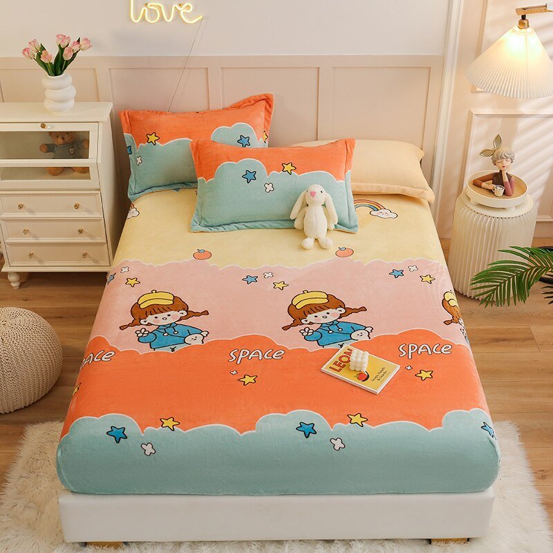 Cartoon Style Warm Bed Cover - Velvet Fitted Sheet - Casatrail.com