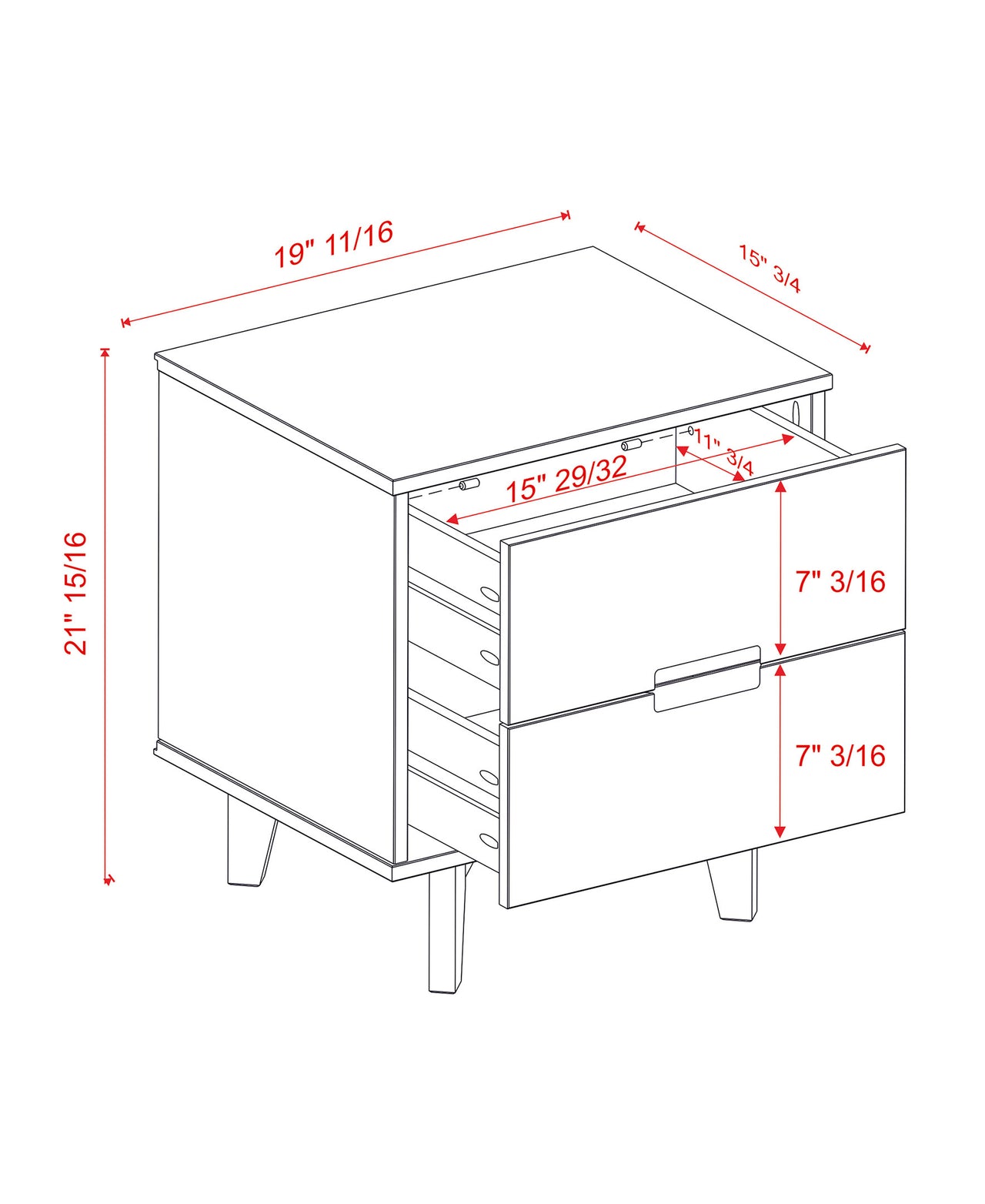 Mid-Century Modern Solid Wood 2-Drawer Nightstand Natural Pine