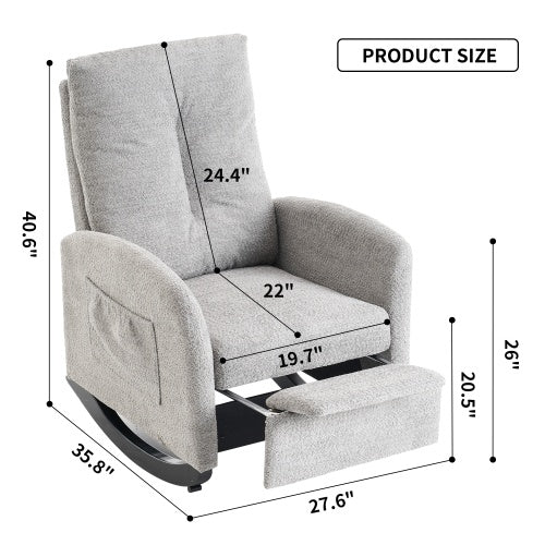Accent Rocking Chair With Footrest & High Back Rubber Wood Rocking Legs