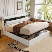 Thumbnail for Fashion Upholstered King Hydraulic Bed with Concealed Headboard Storage,  Bed Box With Slats And Headboard,  Without Mattress