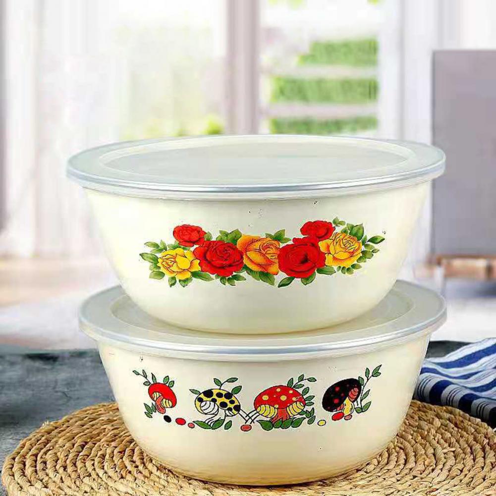 Chinese Style Enamel Bowl Set with Plastic Covers - Casatrail.com