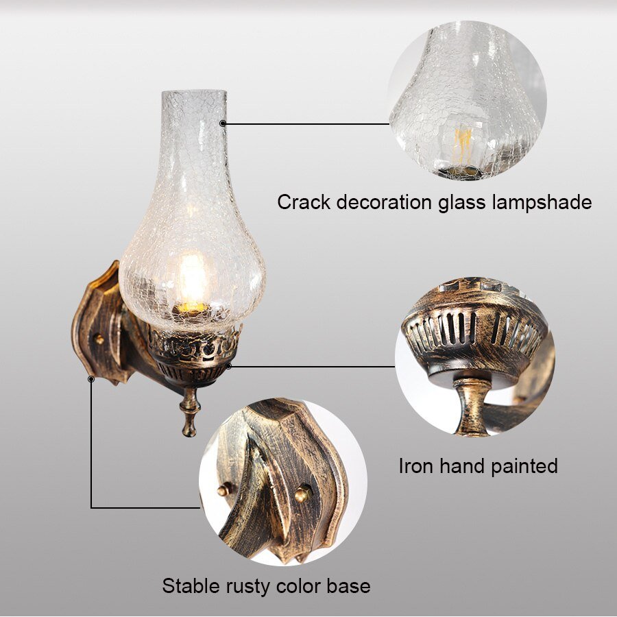 Chinese Vintage Metal Glass Wall Light - Casatrail.com