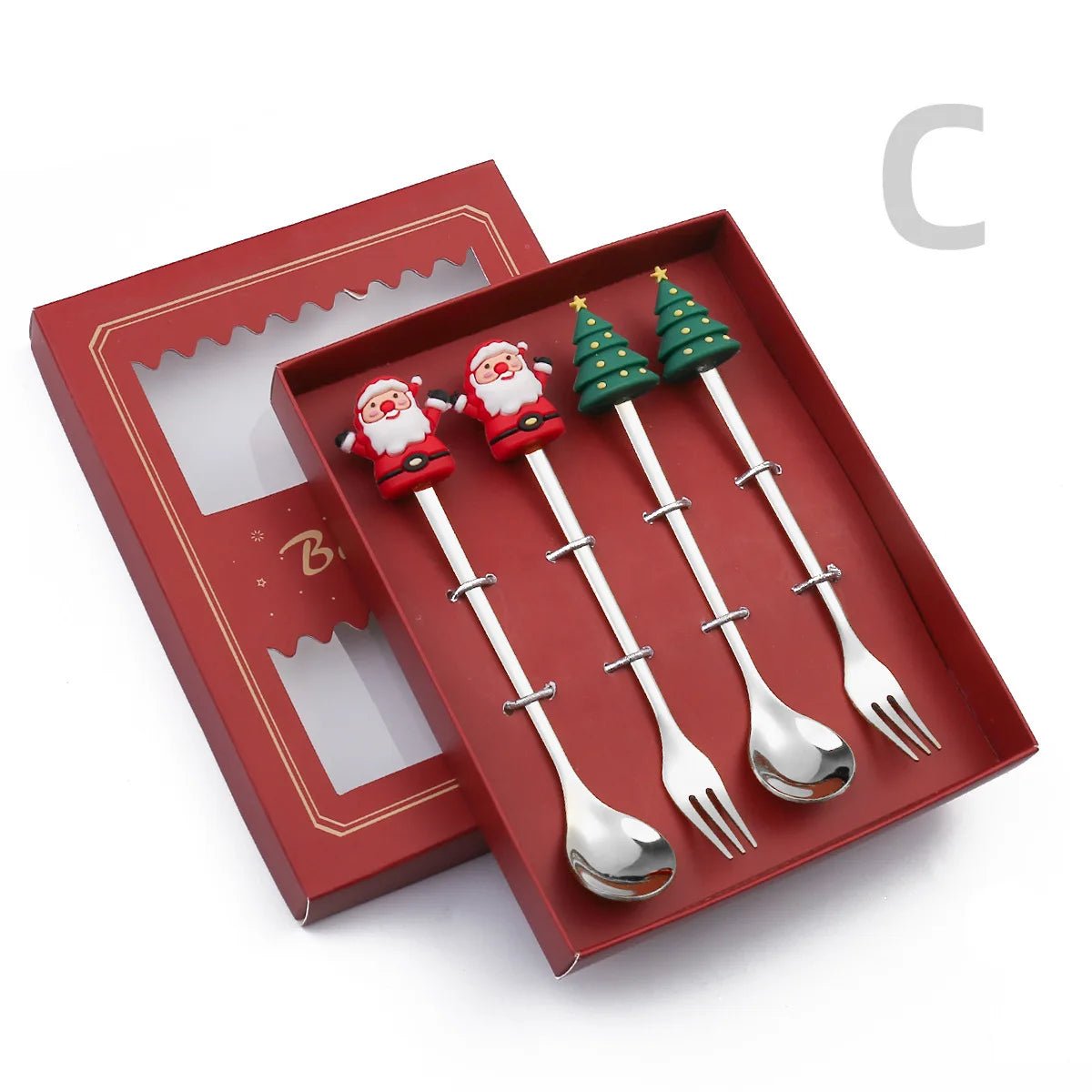 Christmas Gift Spoon Fork Set with Elk Tree Decoration - Casatrail.com