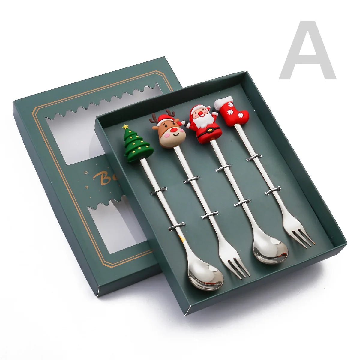 Christmas Gift Spoon Fork Set with Elk Tree Decoration - Casatrail.com