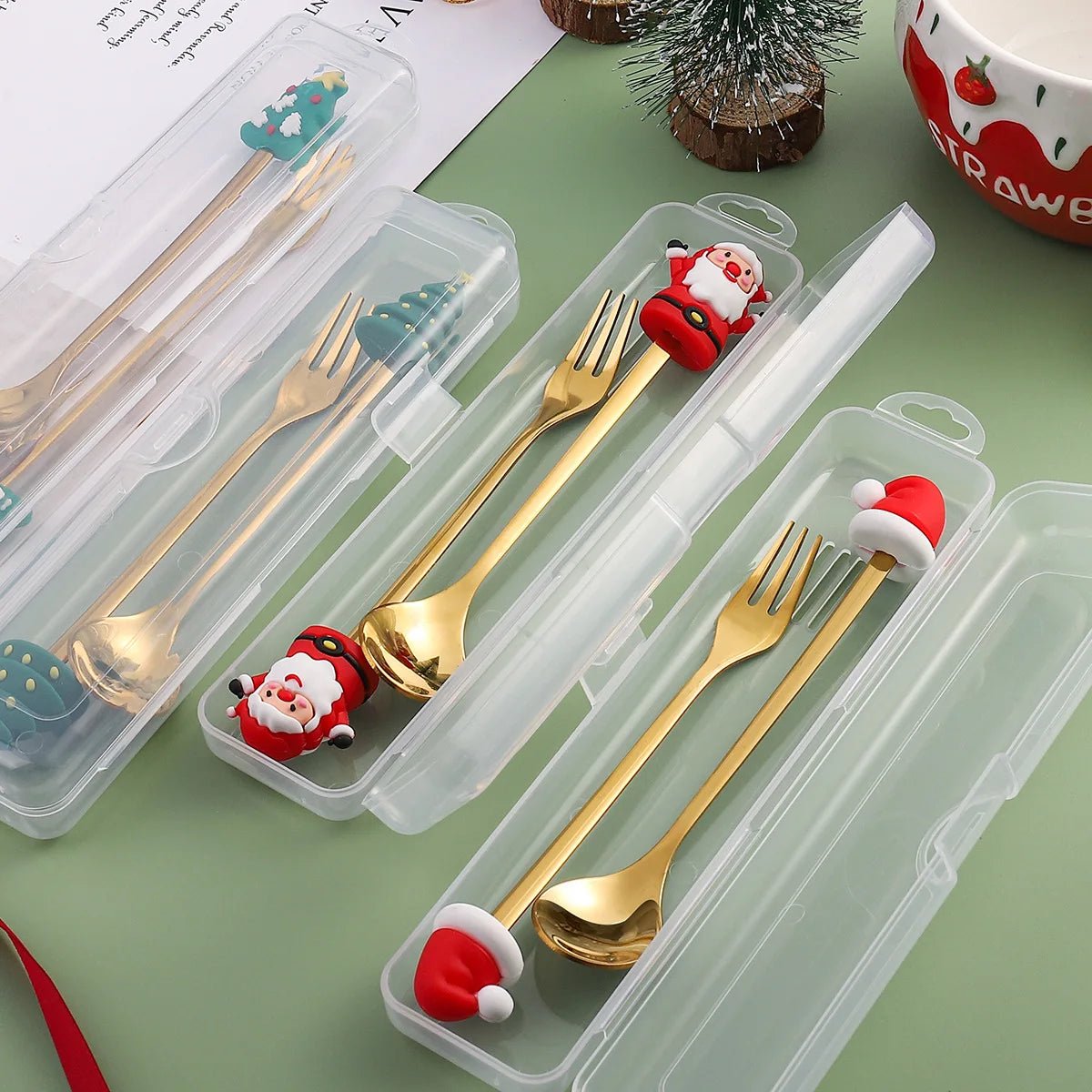 Christmas Gift Spoon Fork Set with Elk Tree Decoration - Casatrail.com