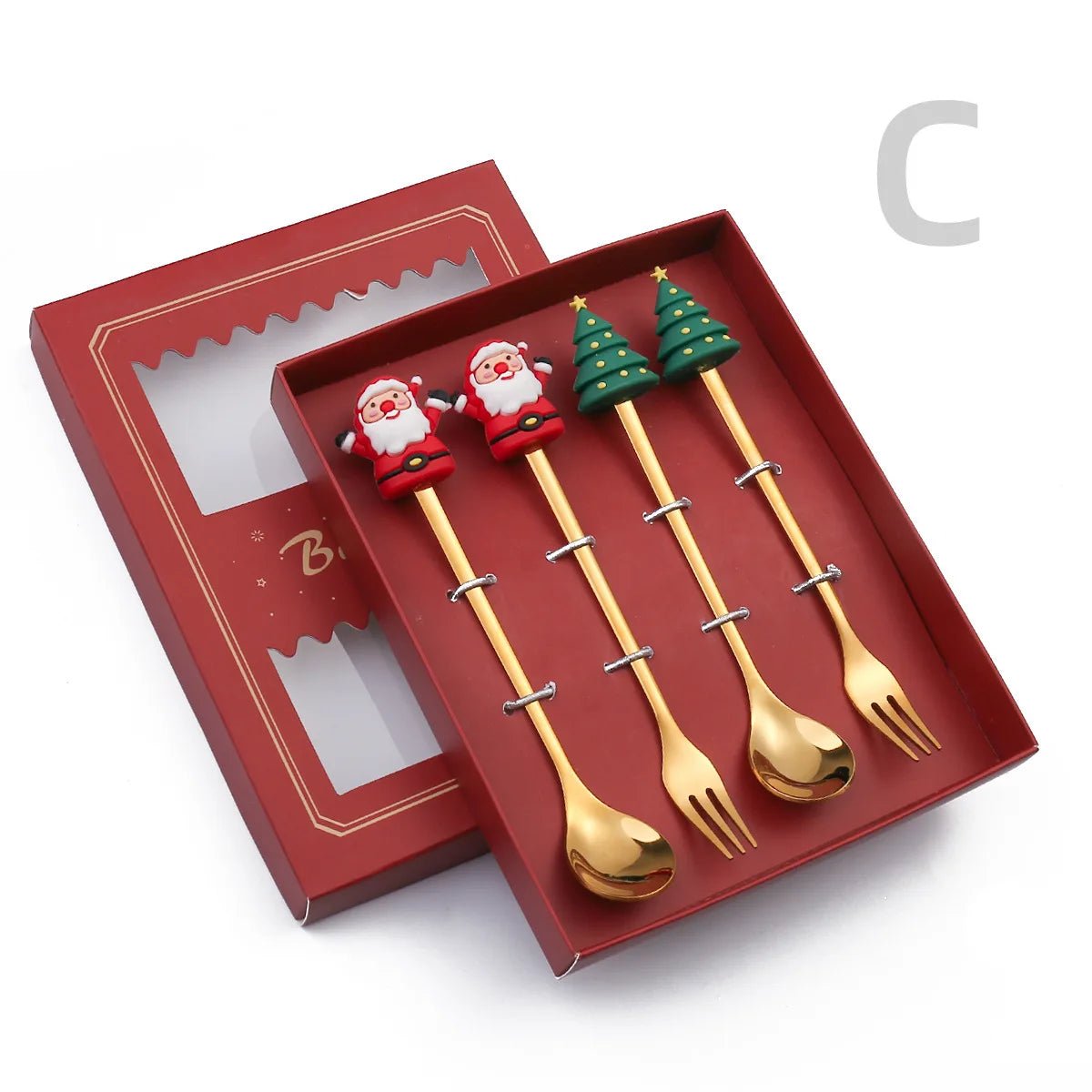 Christmas Gift Spoon Fork Set with Elk Tree Decoration - Casatrail.com