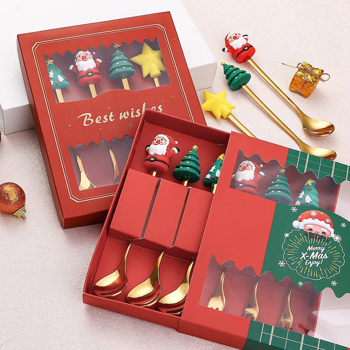 Christmas Gift Spoon Fork Set with Elk Tree Decoration - Casatrail.com