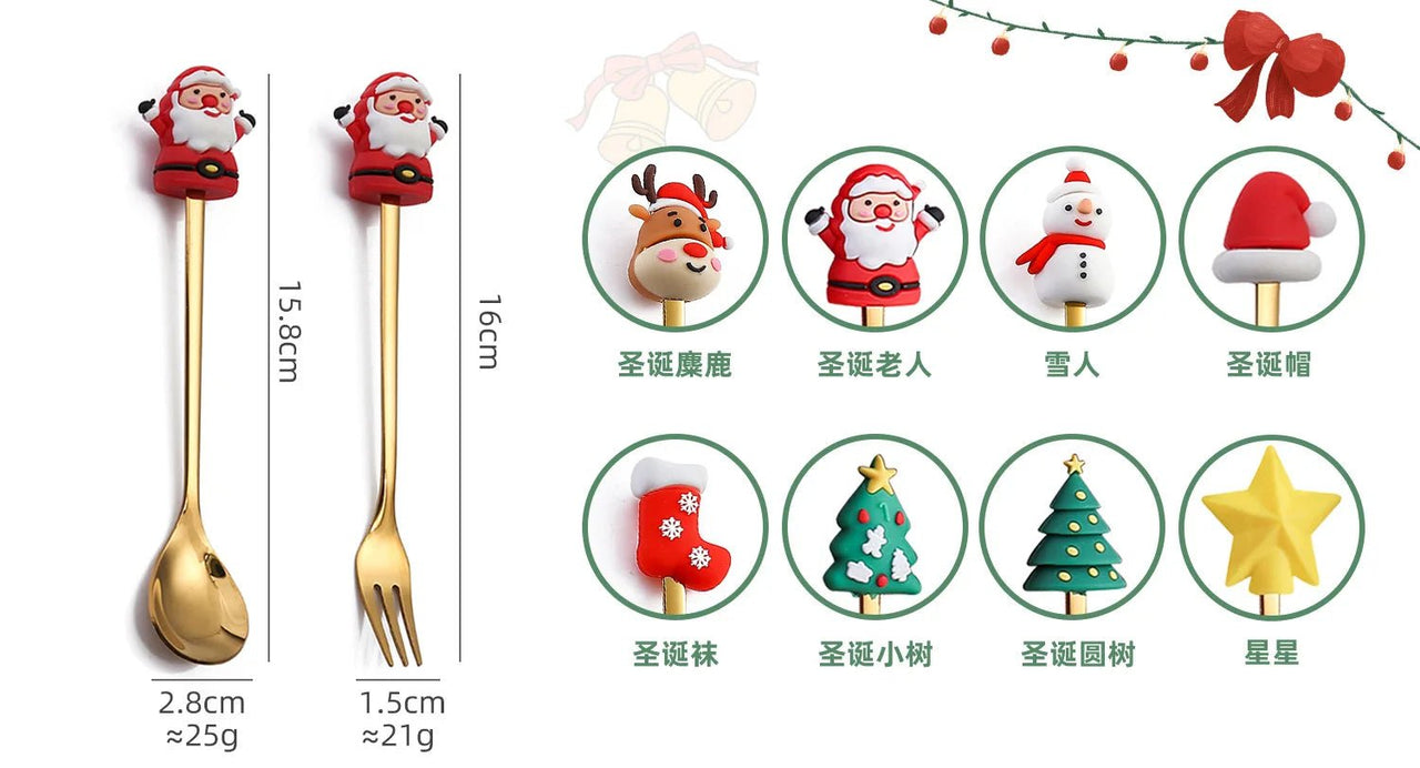 Christmas Gift Spoon Fork Set with Elk Tree Decoration - Casatrail.com