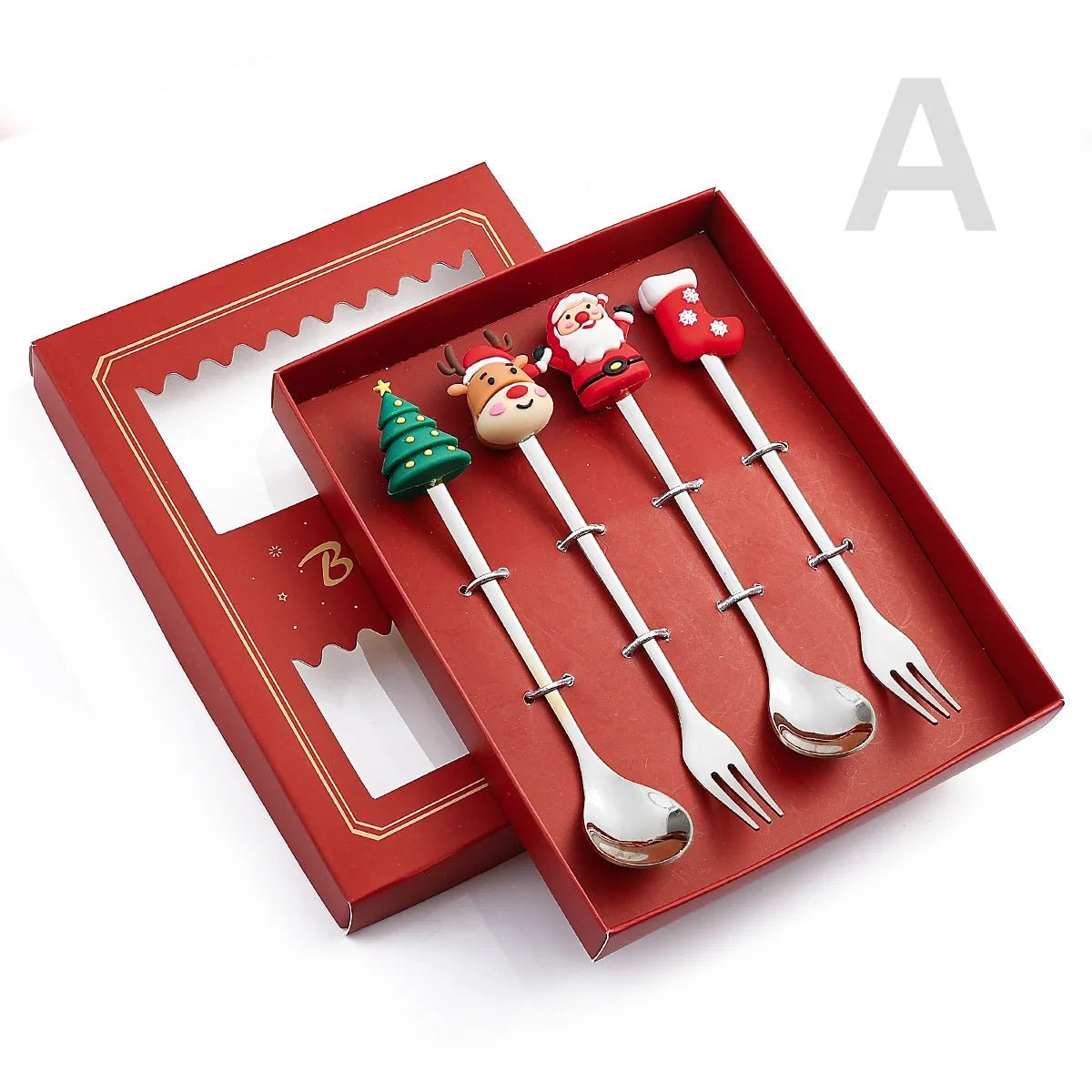 Christmas Gift Spoon Fork Set with Elk Tree Decoration - Casatrail.com