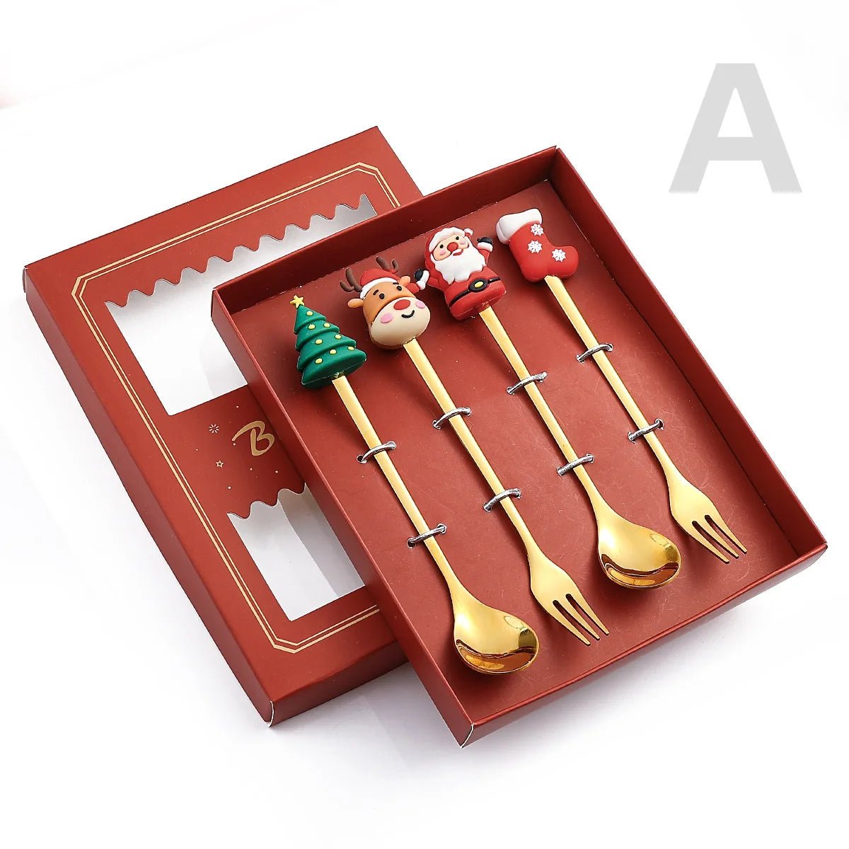 Christmas Gift Spoon Fork Set with Elk Tree Decoration - Casatrail.com