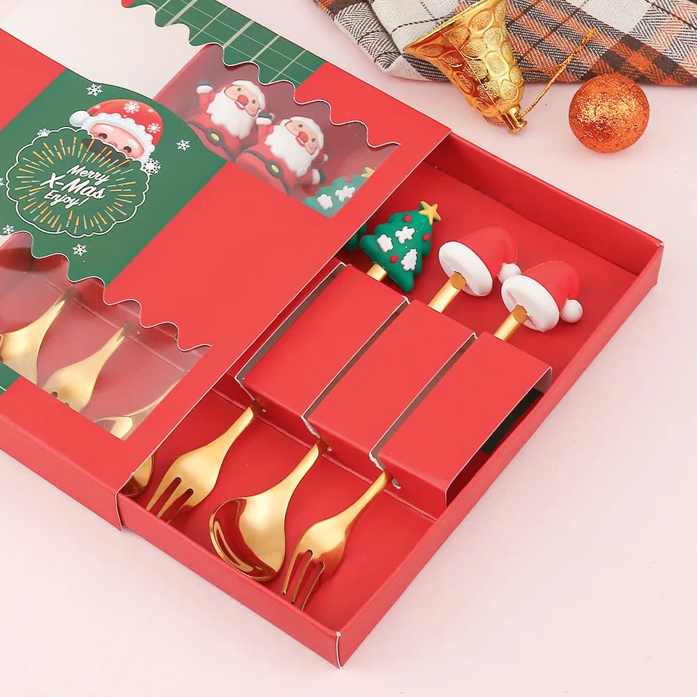 Christmas Gift Spoon Fork Set with Elk Tree Decoration - Casatrail.com