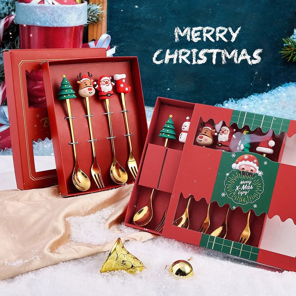 Christmas Gift Spoon Fork Set with Elk Tree Decoration - Casatrail.com