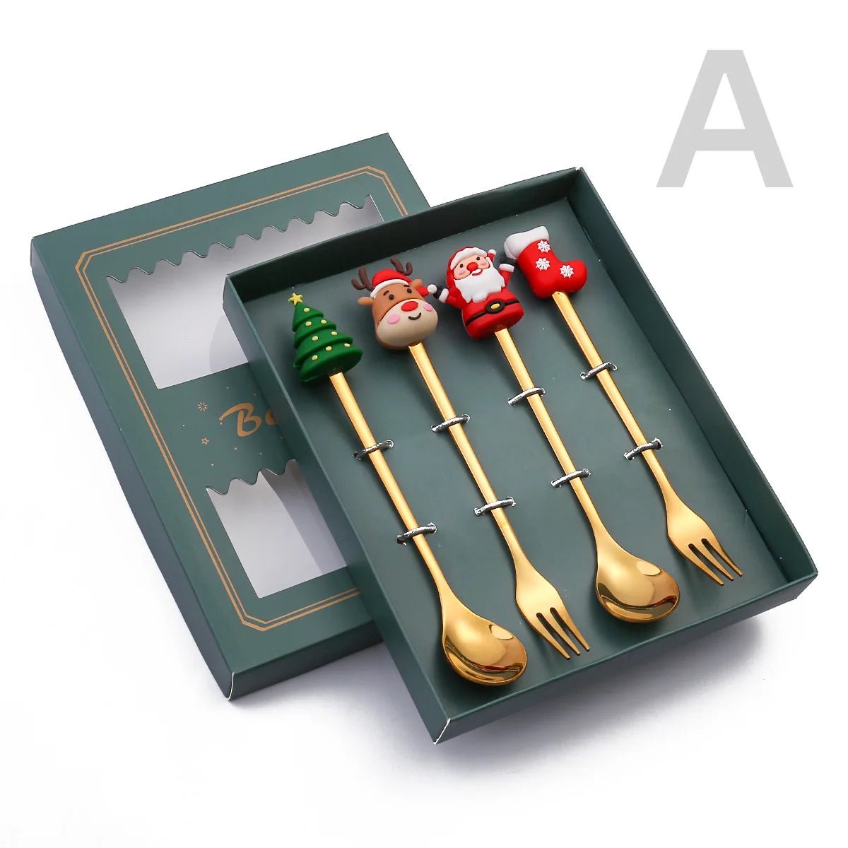 Christmas Gift Spoon Fork Set with Elk Tree Decoration - Casatrail.com