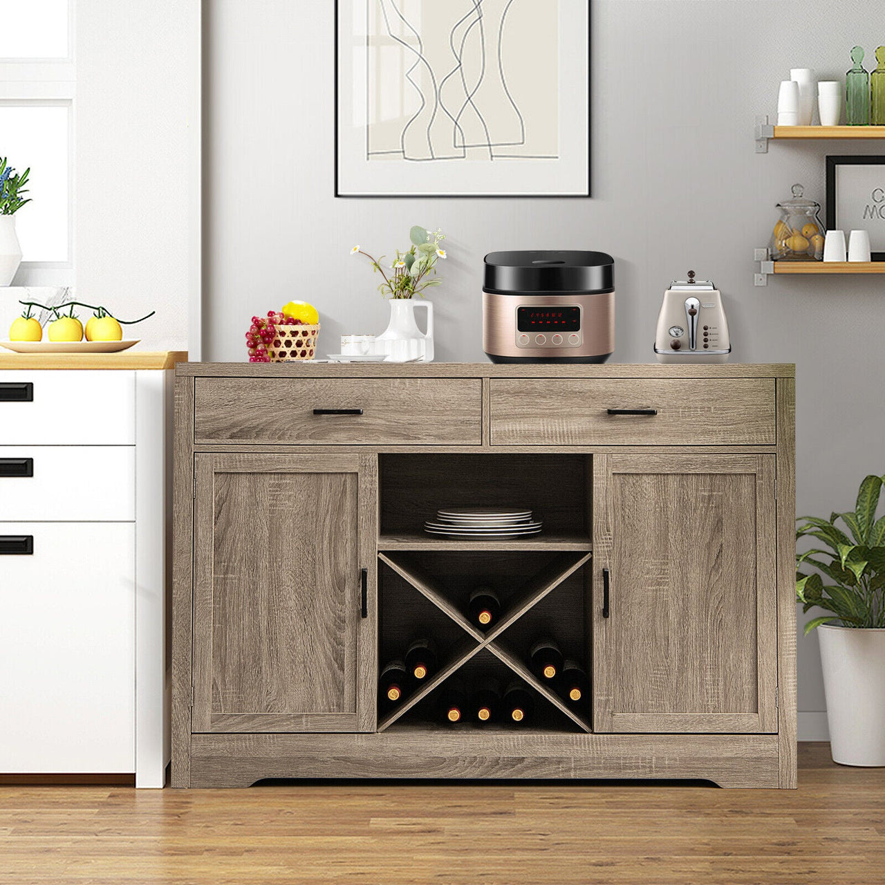 Costway Farmhouse Wooden Storage Buffet Cabinet - Casatrail.com