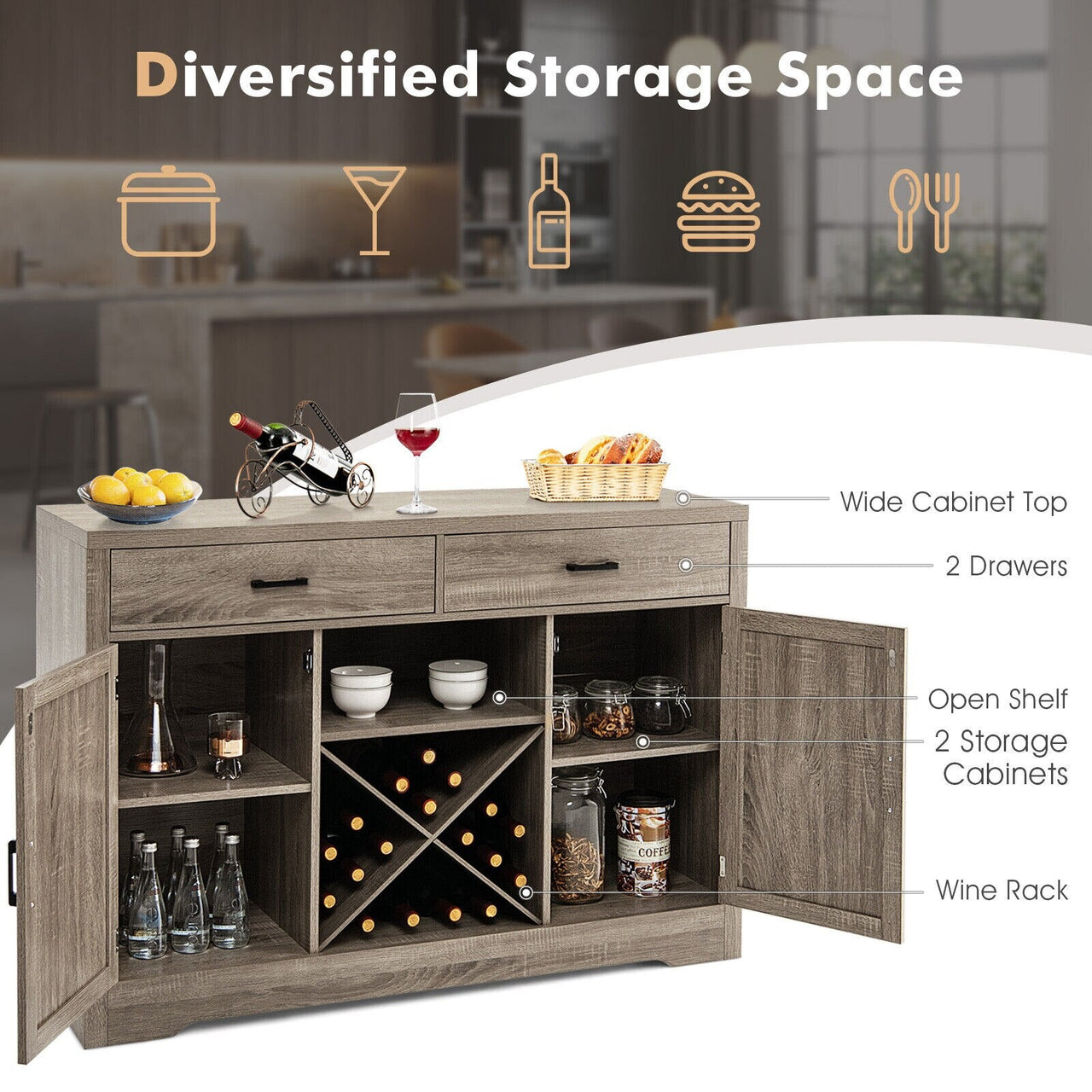 Costway Farmhouse Wooden Storage Buffet Cabinet - Casatrail.com