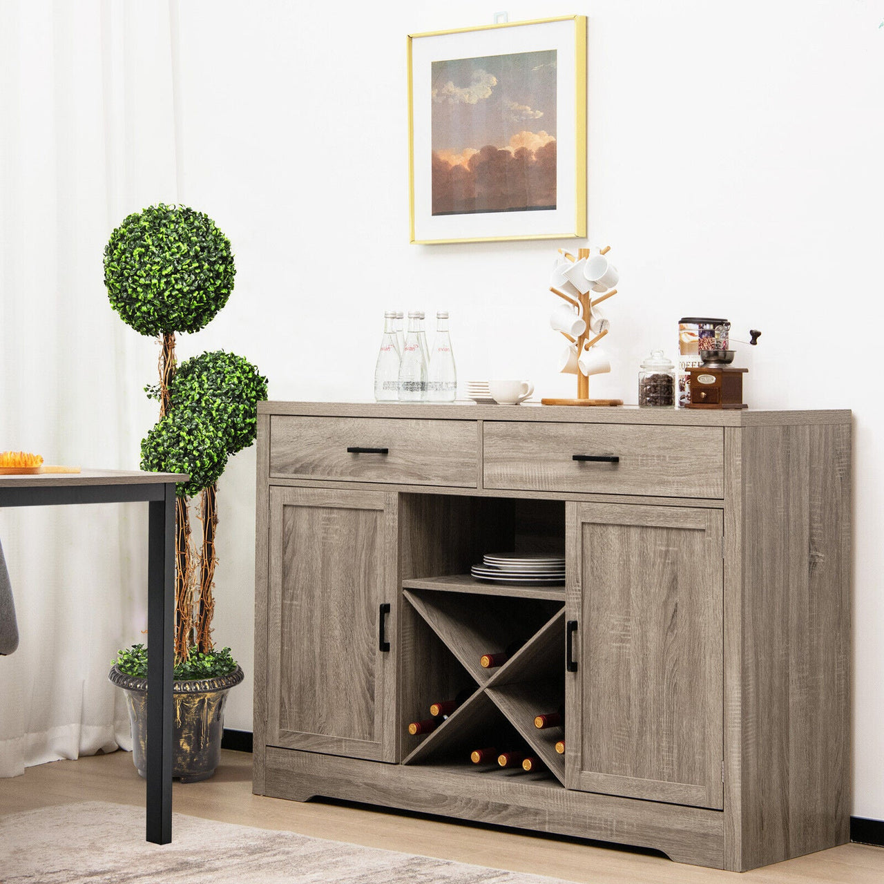 Costway Farmhouse Wooden Storage Buffet Cabinet - Casatrail.com