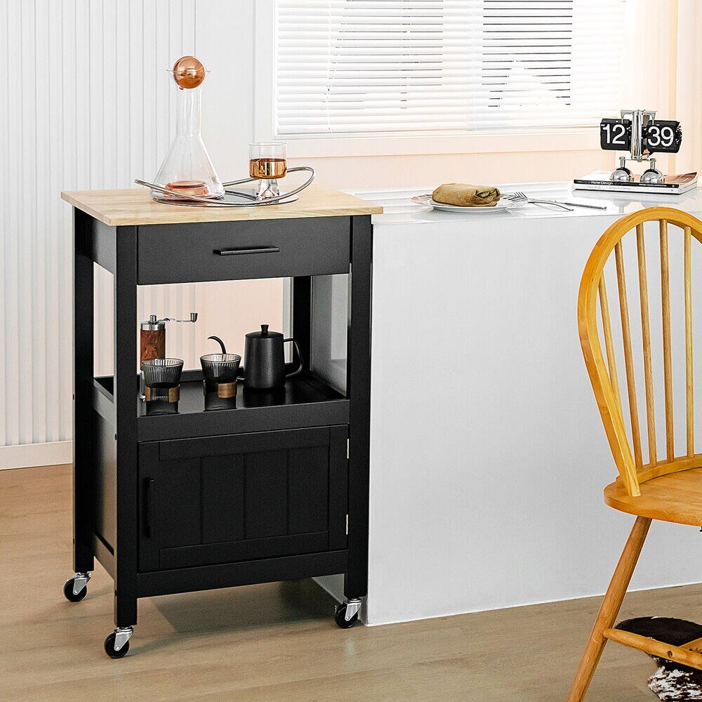 Costway Rolling Black Kitchen Island Cart with Drawer Cabinet - Casatrail.com