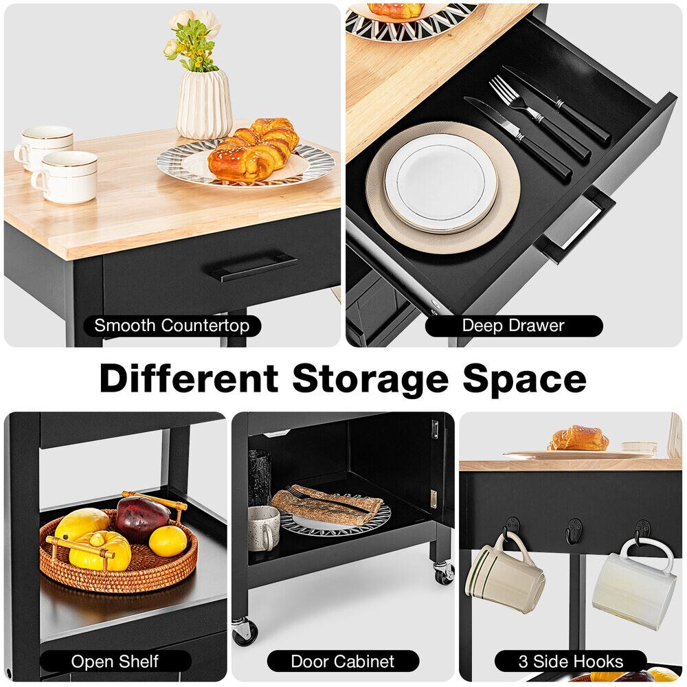 Costway Rolling Black Kitchen Island Cart with Drawer Cabinet - Casatrail.com