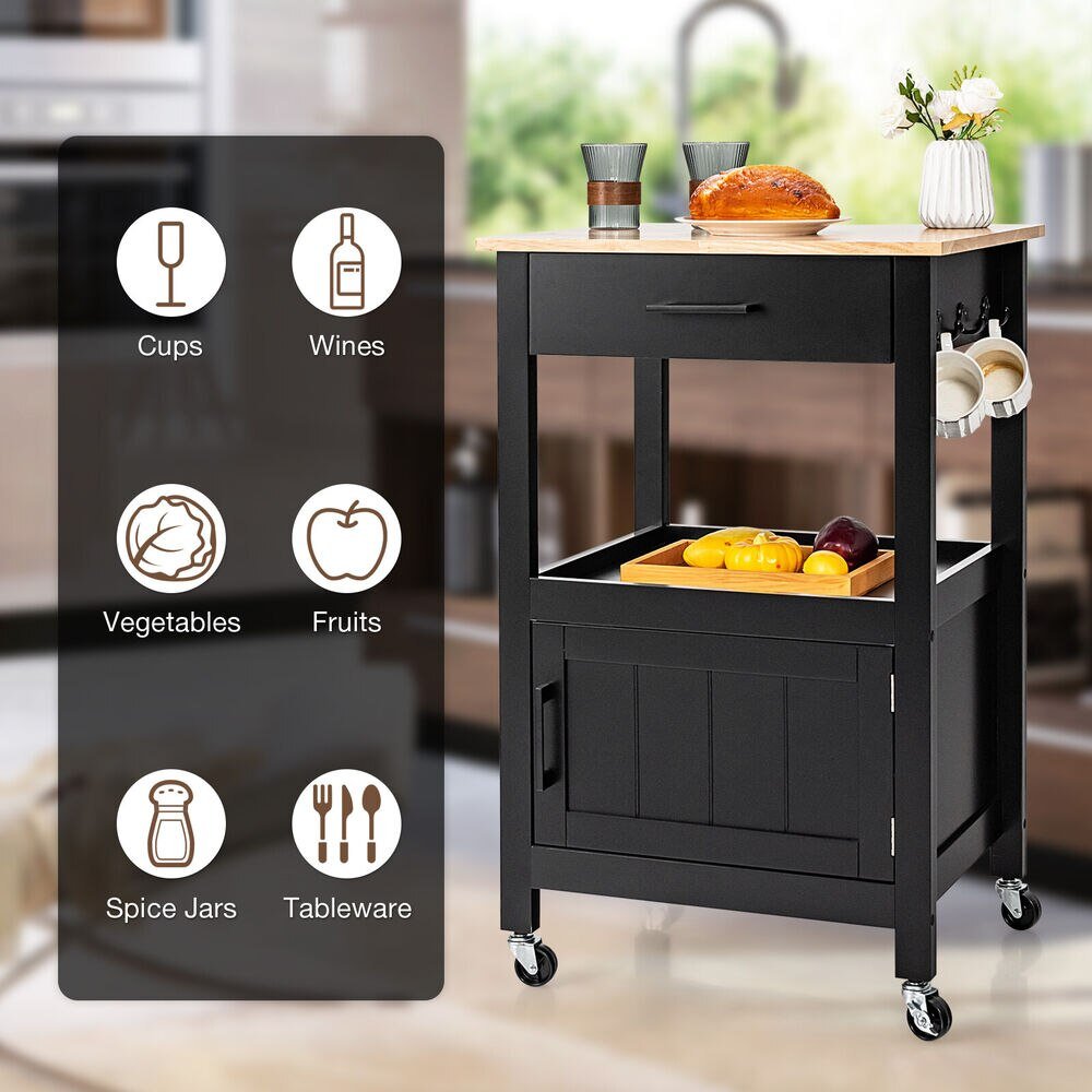 Costway Rolling Black Kitchen Island Cart with Drawer Cabinet - Casatrail.com