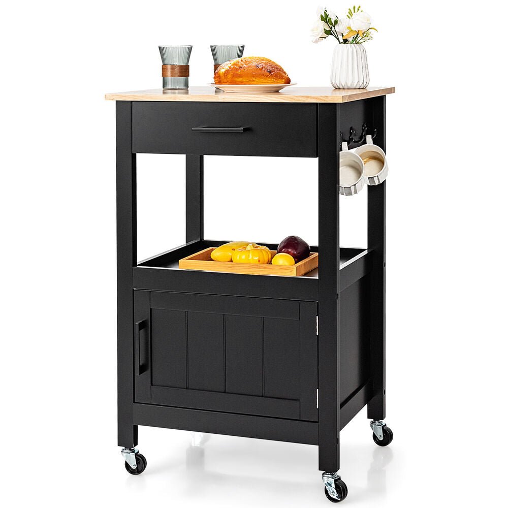 Costway Rolling Black Kitchen Island Cart with Drawer Cabinet - Casatrail.com