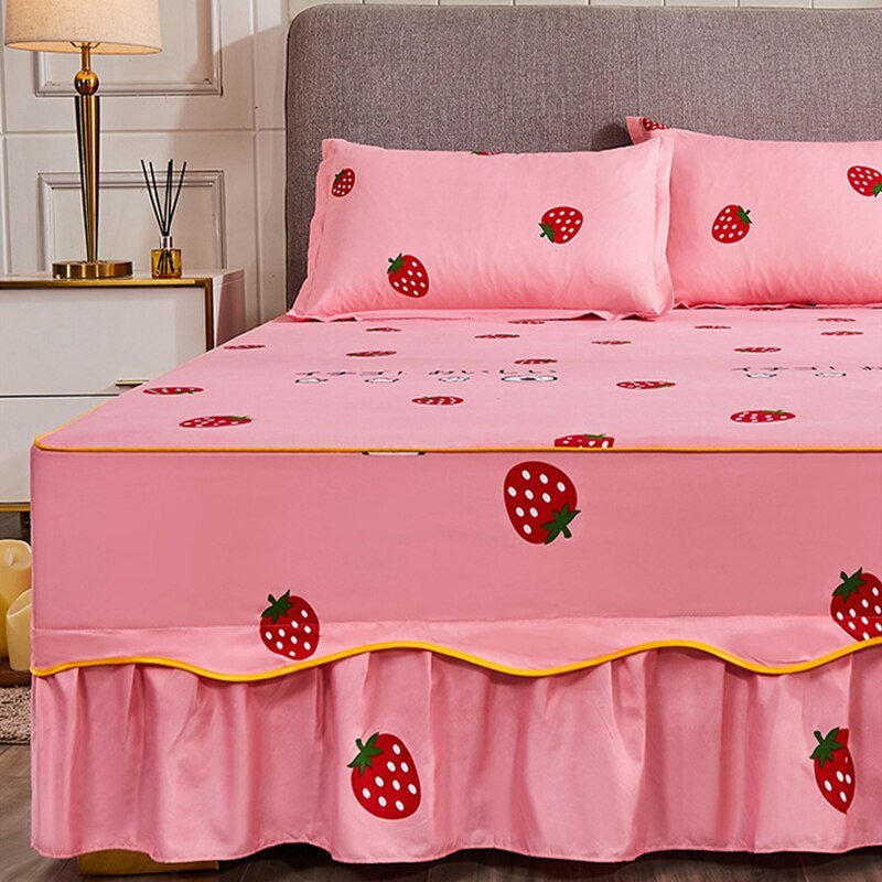 Cotton Lace Bed Sheet Set with Elastic Fitted Skirt - Casatrail.com