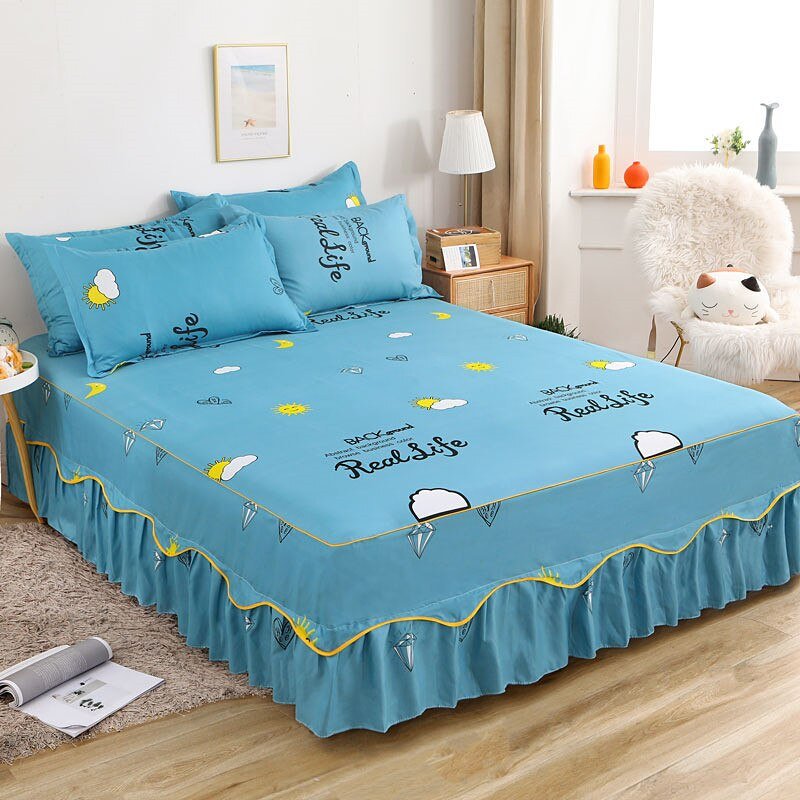 Cotton Lace Bed Sheet Set with Elastic Fitted Skirt - Casatrail.com