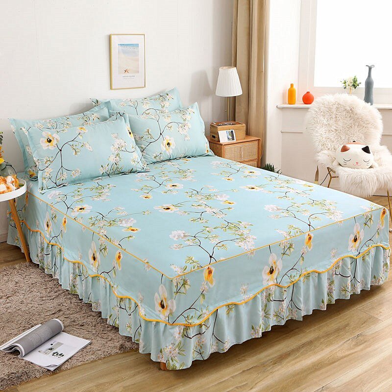 Cotton Lace Bed Sheet Set with Elastic Fitted Skirt - Casatrail.com