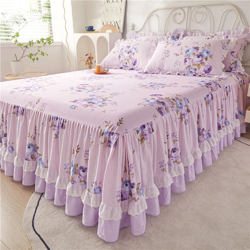 Cotton Lace Bed Skirt with Non - slip Bedspread for King Size Beds - Casatrail.com