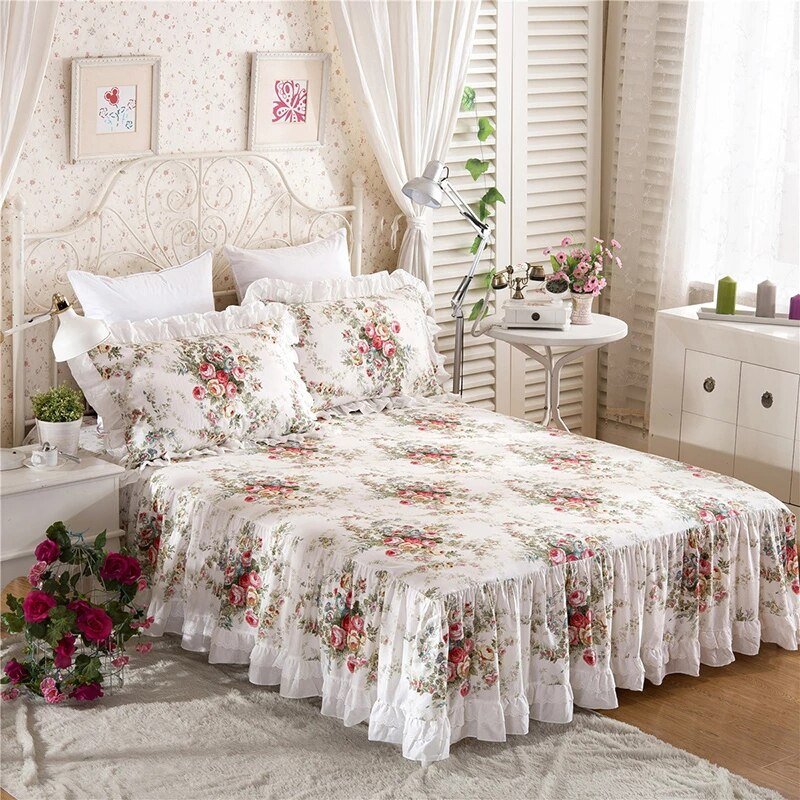 Cotton Lace Bed Skirt with Non - slip Bedspread for King Size Beds - Casatrail.com