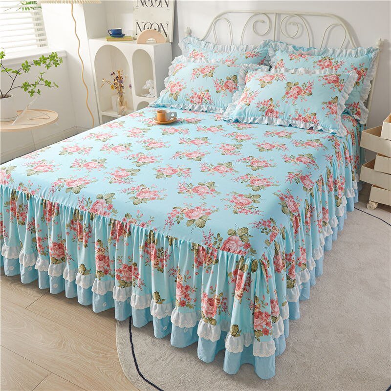 Cotton Lace Bed Skirt with Non - slip Bedspread for King Size Beds - Casatrail.com