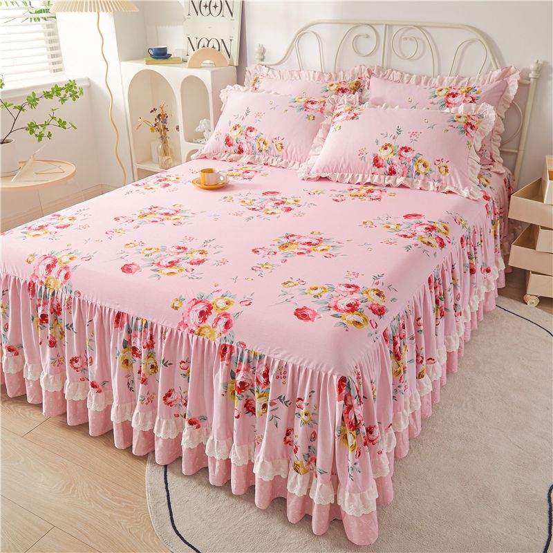 Cotton Lace Bed Skirt with Non - slip Bedspread for King Size Beds - Casatrail.com