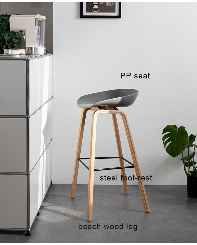 Counter Kitchen Stool with PP Seat and Beech Wood Legs - Casatrail.com