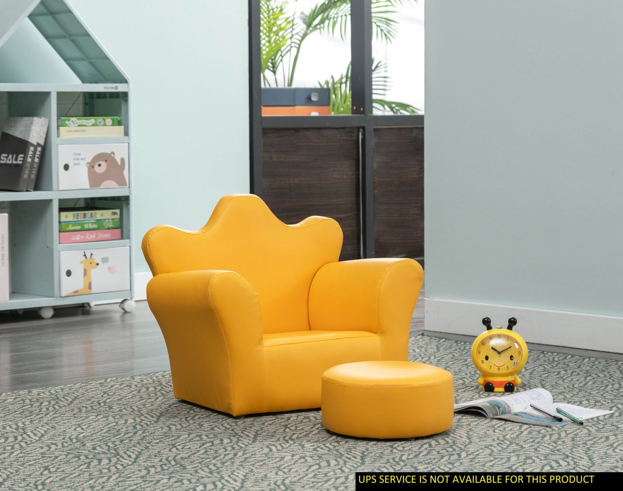 Crown Shaped Kids Plush Chair with Ottoman - Casatrail.com