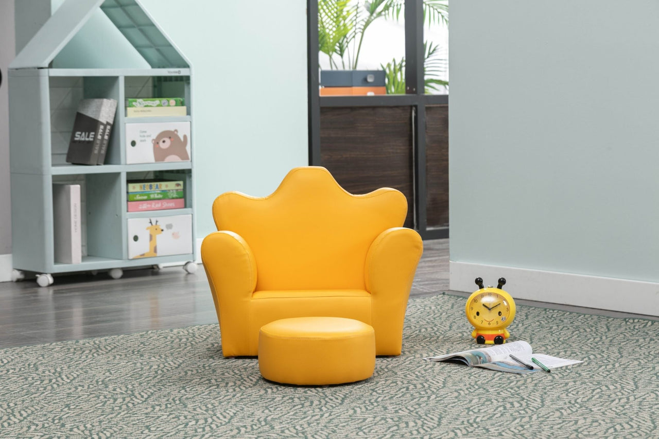 Crown Shaped Kids Plush Chair with Ottoman - Casatrail.com