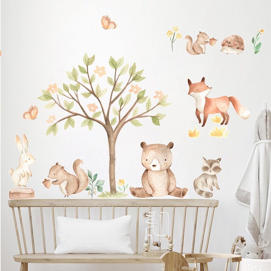 Cute Animal Watercolor Nursery Sticker for Kids Room - Casatrail.com