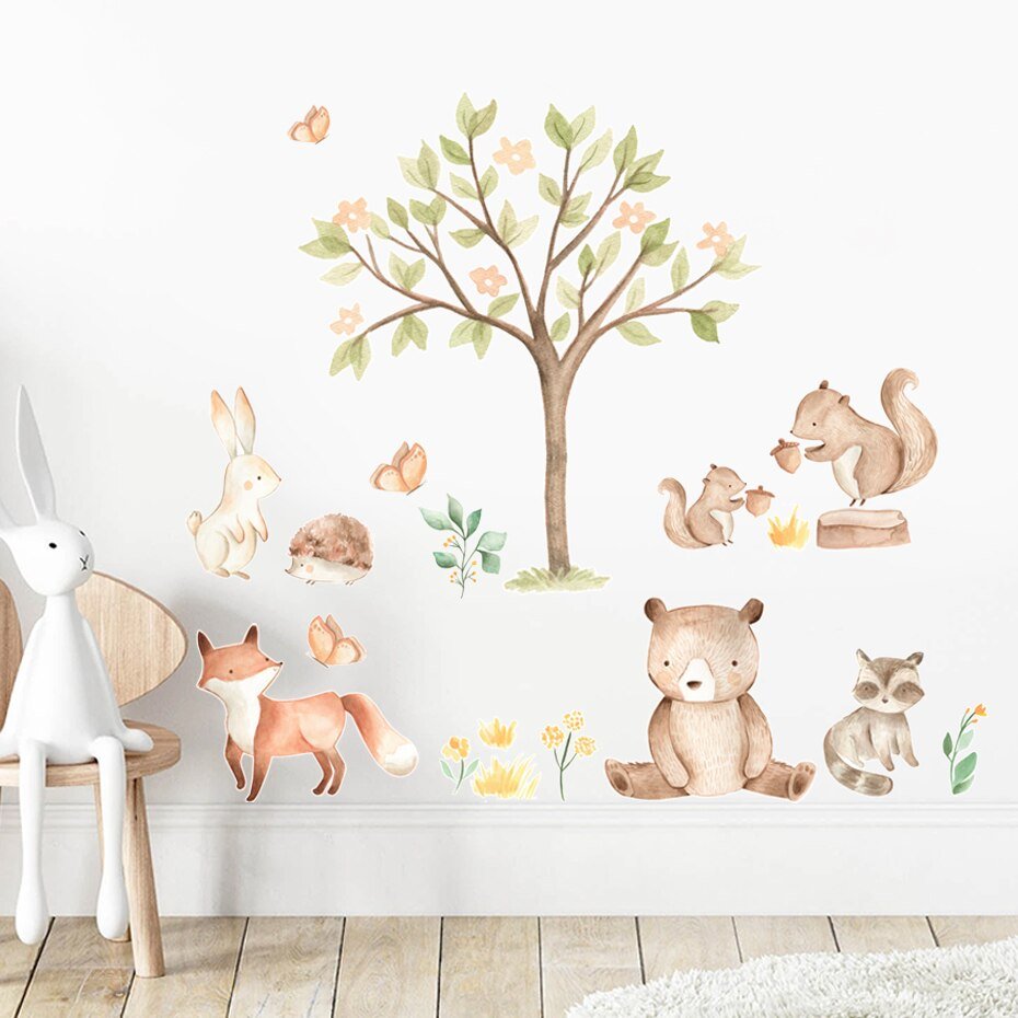 Cute Animal Watercolor Nursery Sticker for Kids Room - Casatrail.com