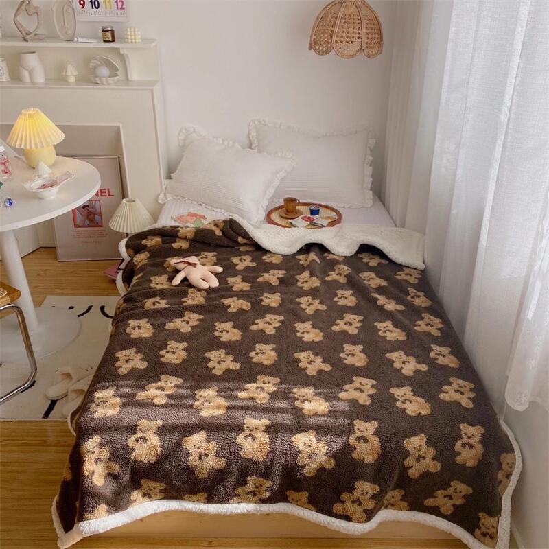 Cute Bear Lamb Wool Blanket for Soft Warmth on Sofa - Casatrail.com